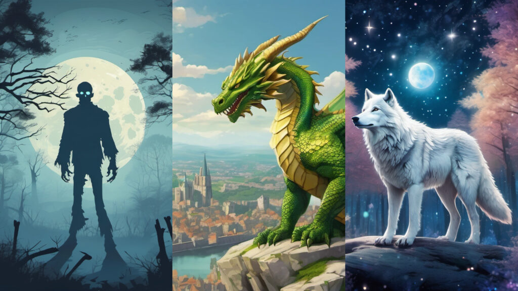 AI Image Generator Test – Pixlr AI Art Images form the Pixlr AI Image Generator Test (Zombie, Dragon, Wolf)